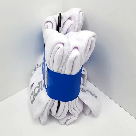 ADIDAS 6 PAIRS OF CREW LENGTH SOCKS, WHITE WITH GREY LOGO - Picture 4 of 8